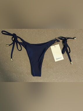 Quince Italian Adjustable Side-Tie Bikini Bottom Deep Navy Size XS NWT